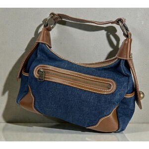 Y2K Gap Jeans 1969 Denim Hobo Shoulder Bag Brown Leather Trim Brass Zip Purse